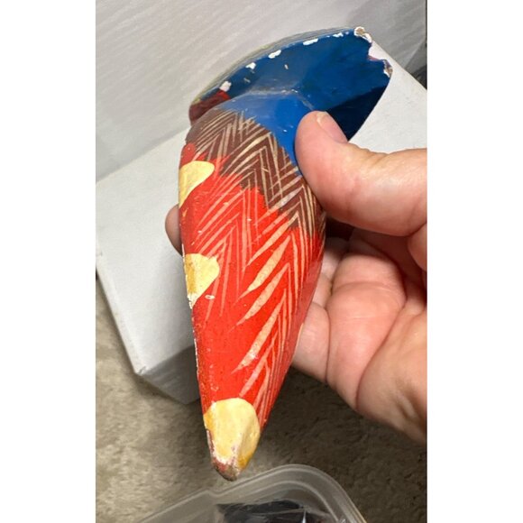 Hand Carved Wooden Parrot 12" Tall Philippines Vintage Garden Tropical - Picture 8 of 14